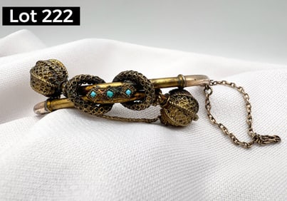 Victorian 10K Gold Filled Bangle Bracelet w/ Turquoise Stones