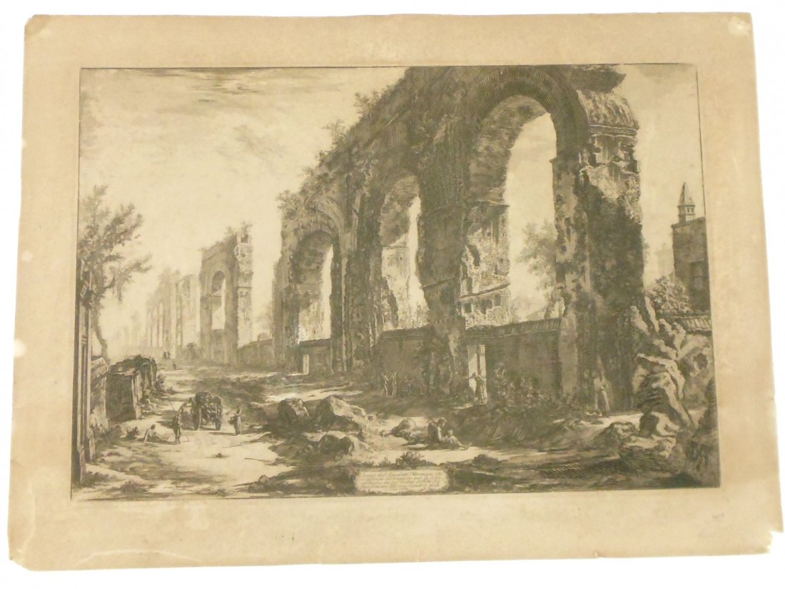Francesco Piranesi Engraving: 19 inches X 28 inches printed on card stock, Francesco Piranesi (1758 - 1810), stamped, engraving in good condition, margin is rough.