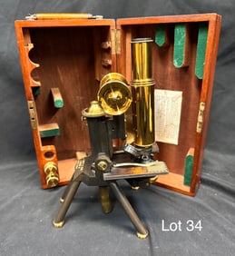 1940's J. Swift & Sons Microscope In Custom Case