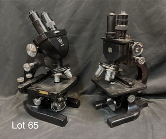 Two Vintage Spencer Binocular Microscopes