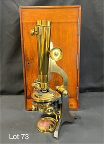 1880's Watson & Son Cased Binocular Microscope With Slides and Optical Lenses