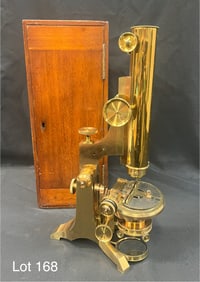 1880's Ross Brass Binocular Microscope In Custom Case