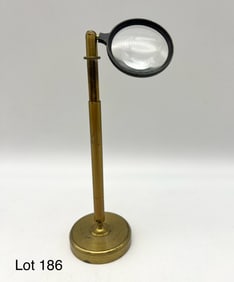 Small Antique Adjustable Brass Magnifier On Stand
