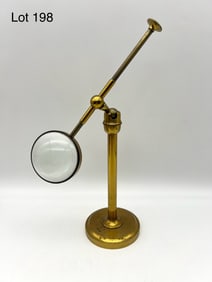 Antique Adjustable Brass Magnifier On Stand