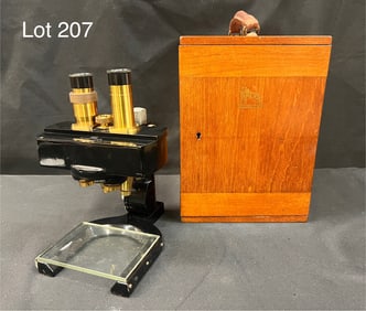 1930's W. Watson & Sons Binocular Microscope In Case