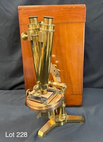 1870's Brass R & J Beck Cased Binocular Compound Microscope