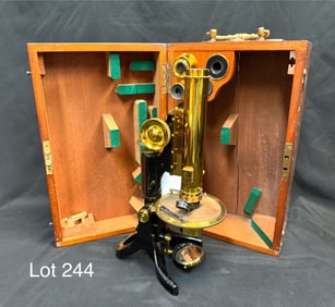 Early 20thC J.Swift & Sons Brass Microscope In Custom Carry Case
