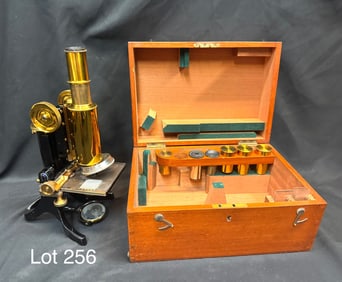Early 1900's J. Swift & Son Brass Monocular Microscope and Carry Case