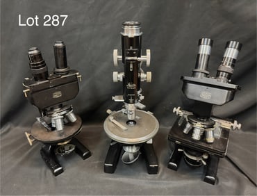 Three Vintage Microscopes Inc Spencer and Leitz