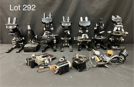 Large Lot of Vintage Microscopes And Parts