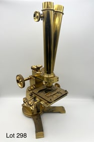 Very Early 19th C A. Abraham & Co Optometry Brass Binocular Microscope