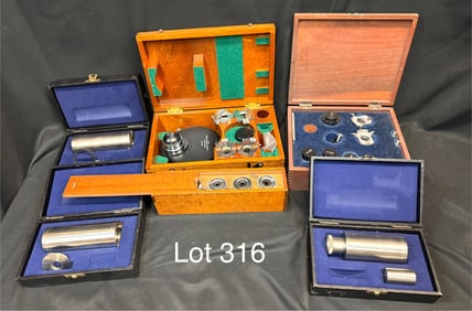 Assorted Vintage Microscope Parts in Boxes
