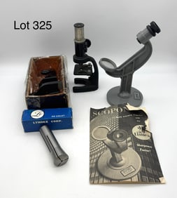 Two Small Vintage Student Microscopes,Scoponet and Lyndex Collet