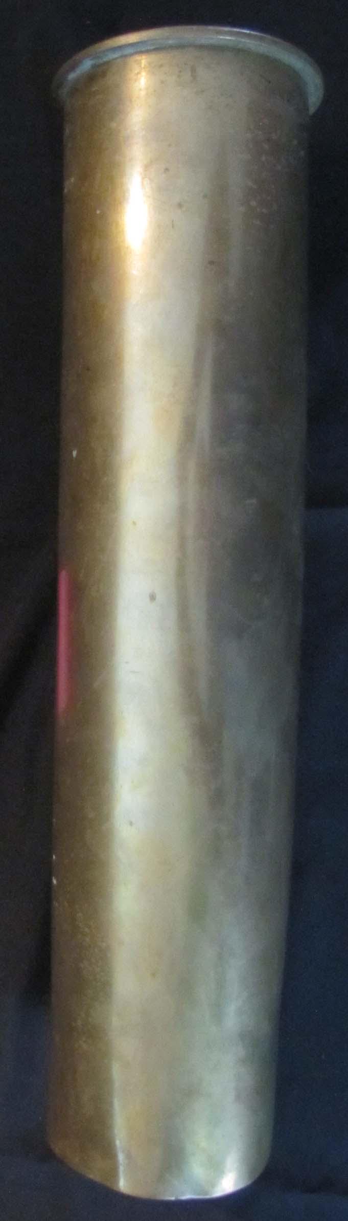 Militaria;  Vintage WWI Brass Artillery Shell Casing  - inscribed 1910 GG63. Large Calibre ie155mm. (1 of 1)