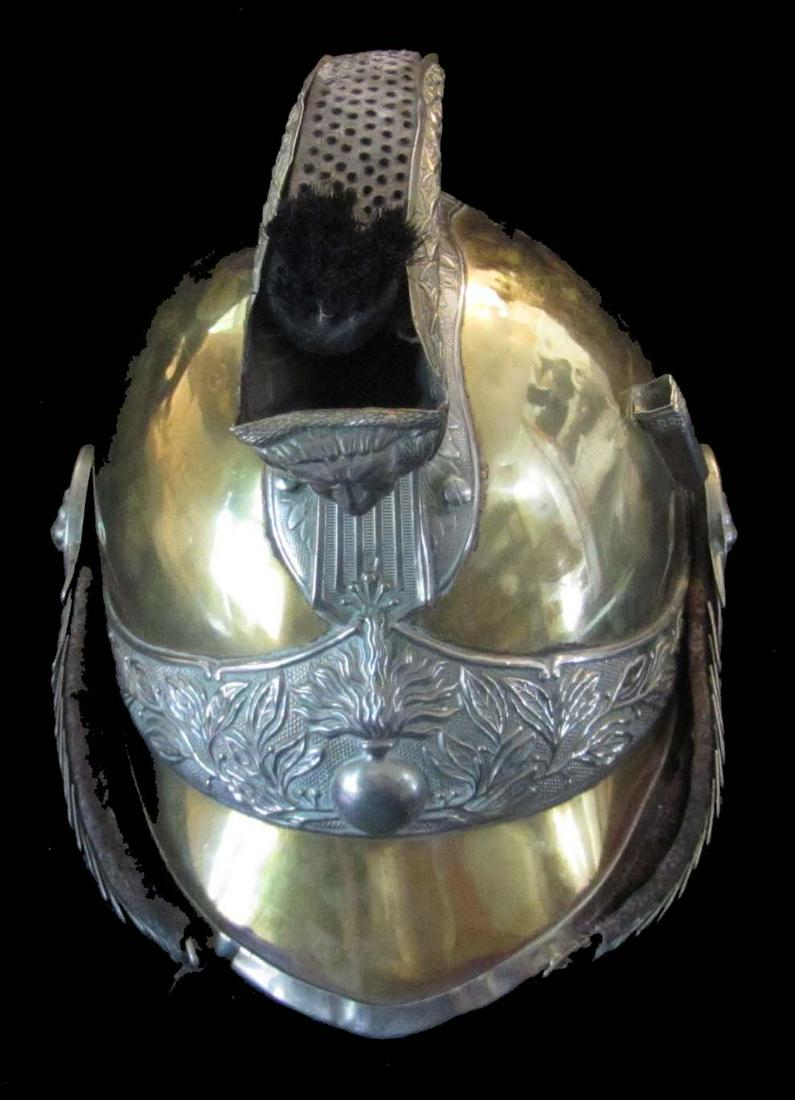 Militaria;  1870's French Cuirassier helmet - details brass skull with front plate flaming grenade (1 of 2)