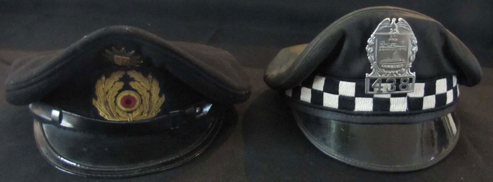 Militaria;  German Albert Kempf Stirndruckfrei black Peaked Visor Hat & British Constabulary type (1 of 1)