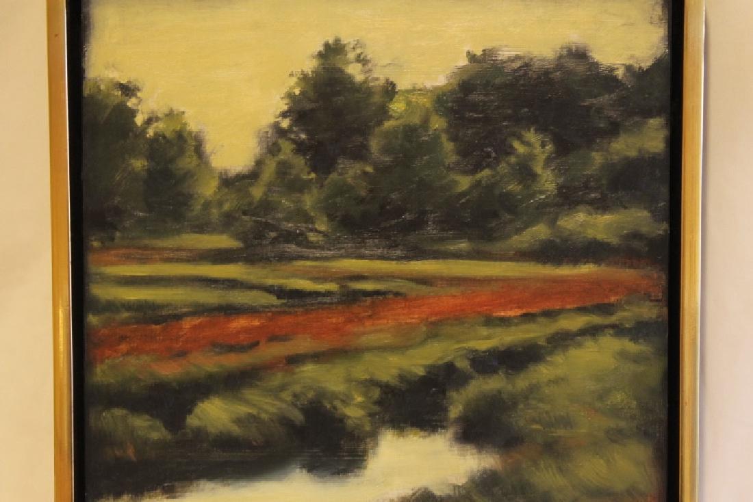 Margaret Gerding, Oil on Board: Margaret Gerding oil on board, [American, 20th century, studied with Wolf Kahn] from the series "Moment in Time" signature on reverse, and with Powers Gllery, Acton MA label. Size is 14 x 14