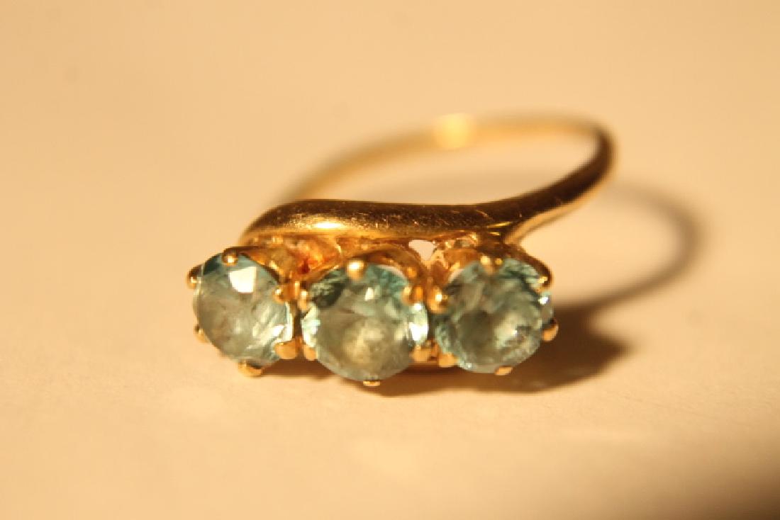 14 kt Gold Ring w/3 Pale Blue simulant stones (1 of 5)