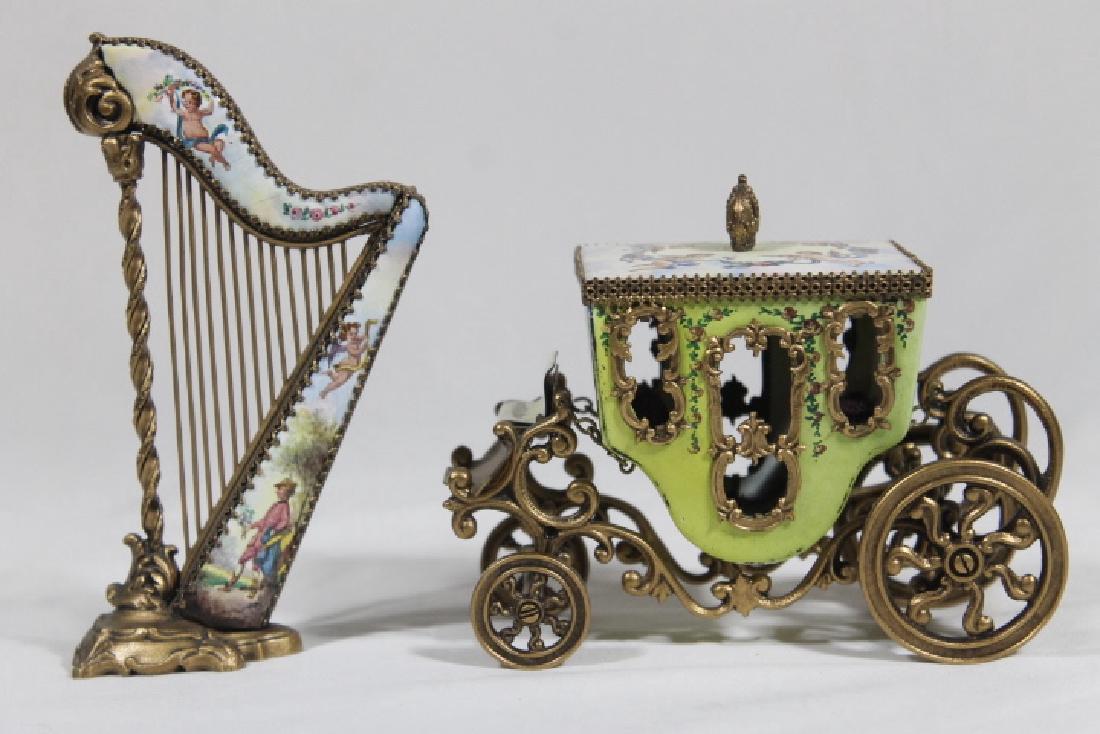 Austrian Enamelled Miniature Coach & Harp (1 of 6)