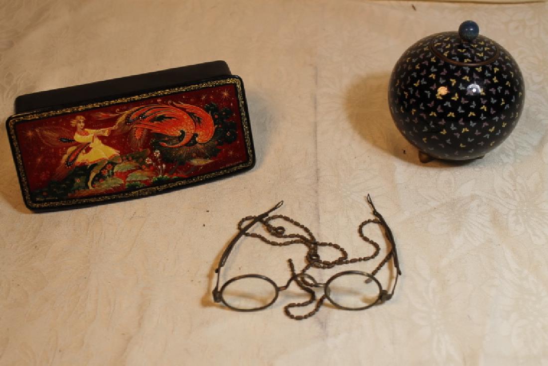 Enamel Inkwell & Russian Lacquered Box w/Glasses (1 of 6)