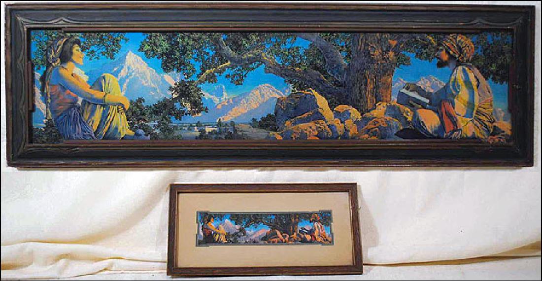 Two Maxfield Parrish Prints "The Rubaiyat": Both pieces titled "The Rubaiyat" 5 1/2" x 12" printed in plate Copyright C.A Crane. 10 x 32" printed in plate Copyright 1917, C.A. Crane Cleveland. The original painting was made for the covers of Cr