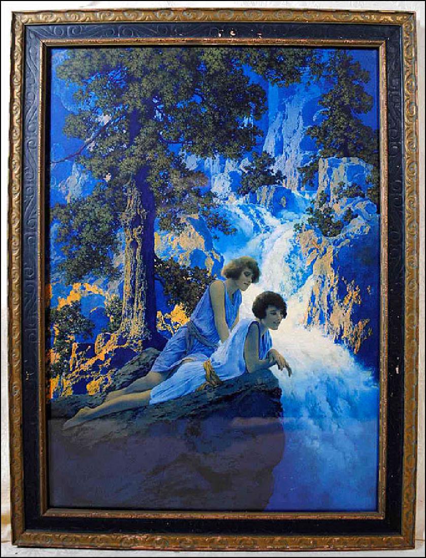 Maxfield Parrish Print "Waterfall": Waterfall by Maxfield Parrish, printed in plate lower left copyright 1930, Maxfield Parrish size is 23 x 17 in original deco frame