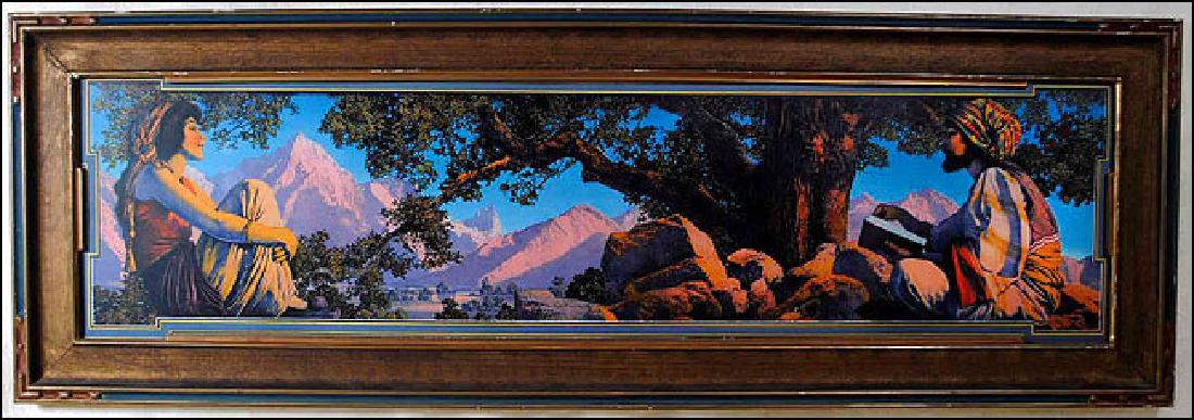 Maxfield Parrish Print "The Rubaiyat": "The Rubaiyat" printed in plate, copyright C.A. Crane, Maxfield Parrish, size is 11 x 33 1/4" and is in original deco frame