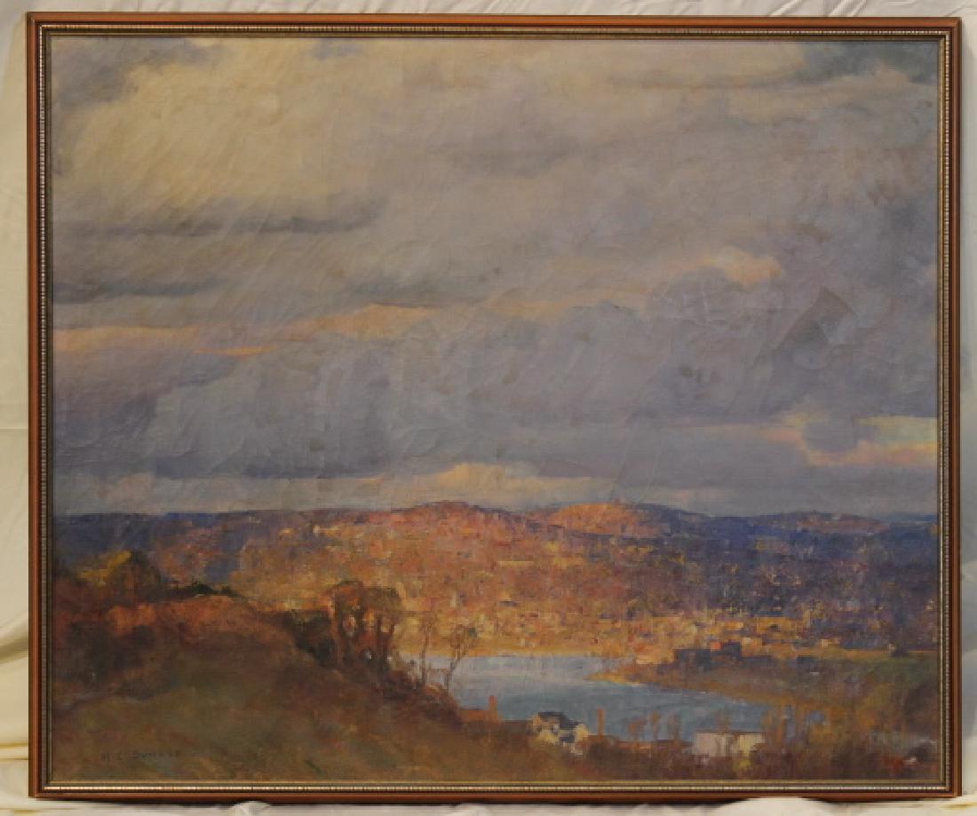 Harold C Dunbar Ptg "Middlesex Fells": Harold C Dunbar [American 1882-1953] oil on canvas, titled "Middlesex Fells" from Belmont, brass plate, SLL "H.C. Dunbar", canvas size 25" x 30"