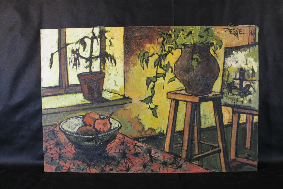 Pergel, [Jacques Pergel, French b.1924]: Oil on canvas, still life, signed upper right, Jacques Pergel and dated 66, size is 24" x 36"