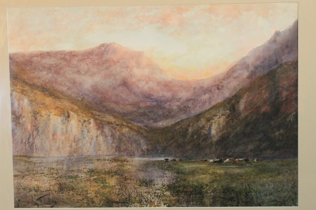Charles Stuart Forbes [Am. B.1856-d.1926]: Watercolor, western view, cattle grazing w/ mountains in the background, sight size is 21" x 30" overall framed size is 30" x 38"