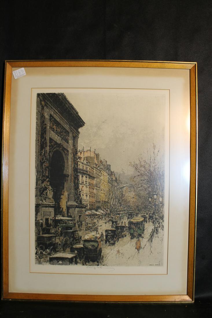 Luigi Kasimir [Austro/Hungarian b.1881 - d.1962]: Parisian aquatint, pencil signed lower center, stamped in plate "Paris, 1925" sight size 22" x 16 1/2", overall framed size 29" x 23"