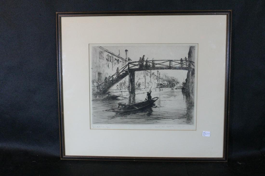 Edgar Chahine [French b.1874 - d.1947]: Edgar Chahine, etching, titled "Pome del Battello" Venice, #26/100, sight size 8 1/2" x 10 1/2" framed size 15" x 17"