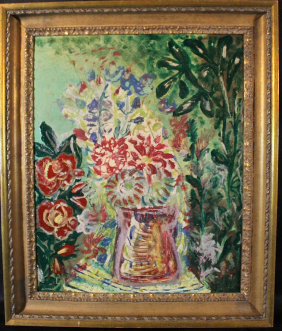 Louis Valtat [French b.1869 - d.1952]: Oil on board, vase of flowers, initialed LV lower left and signed on reverse Louis Valtat #345, size is 21" x 17" framed size 26" x 22"
