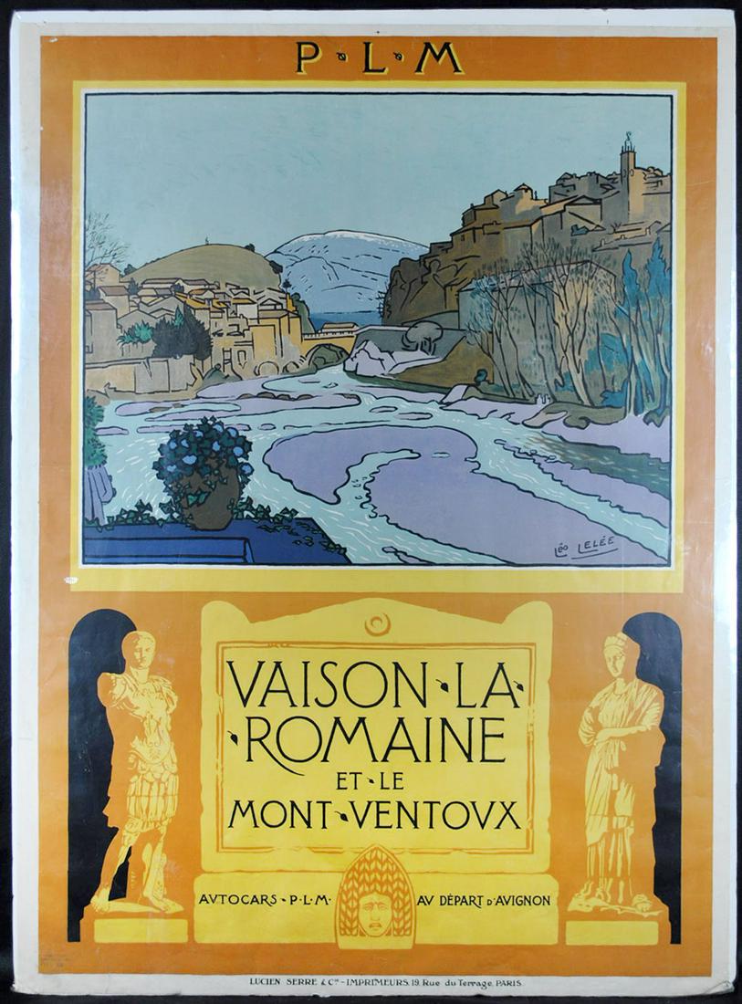 Original Travel Poster, Leo LeLee: Vaison La Romaine et le Mont Ventoux," stamped signature Leo LeLee in print, size 41 1/2" x 30
