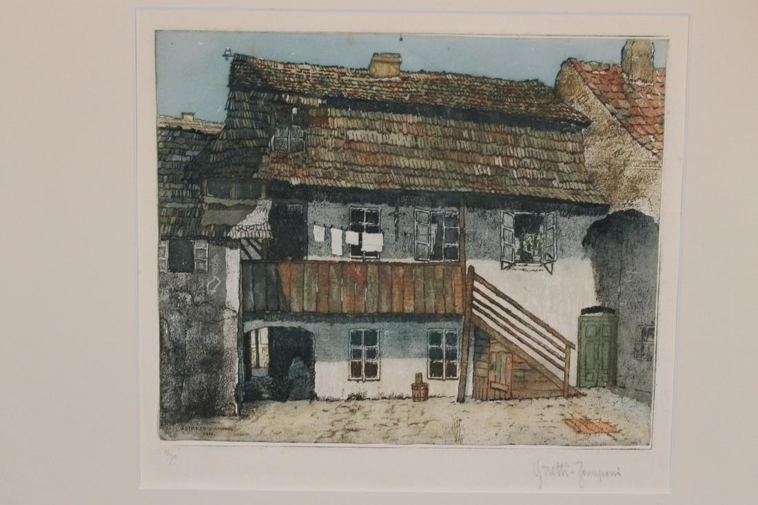 Jaromir Stretti Zamponi [Czech b.1882 - d.1959]: Aquatint, SLL in pencil, # 16/75 lower right, signature in print and dated 1910, image size 8 1/2" x 11", framed size 16 1/2" x 19"