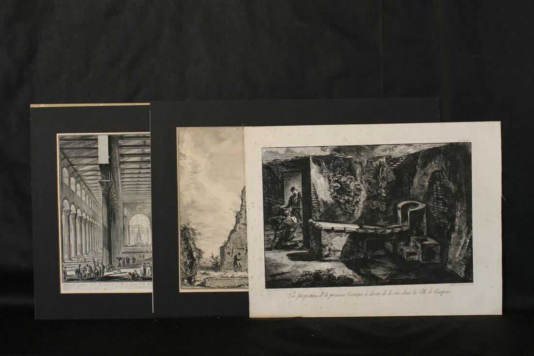 F. [Francessco] Piranesi [Italy d. 1810: Lot of 3 assorted Piranesi engravings, 1."Spaccato Interno della Basilica di S. Paolo" signed, sight size 16 1/2" x 24" 2. "Ruins Cavilier" Piranesi F.sight size 16 3/4" x 24" 3. "Vue Perspective De l