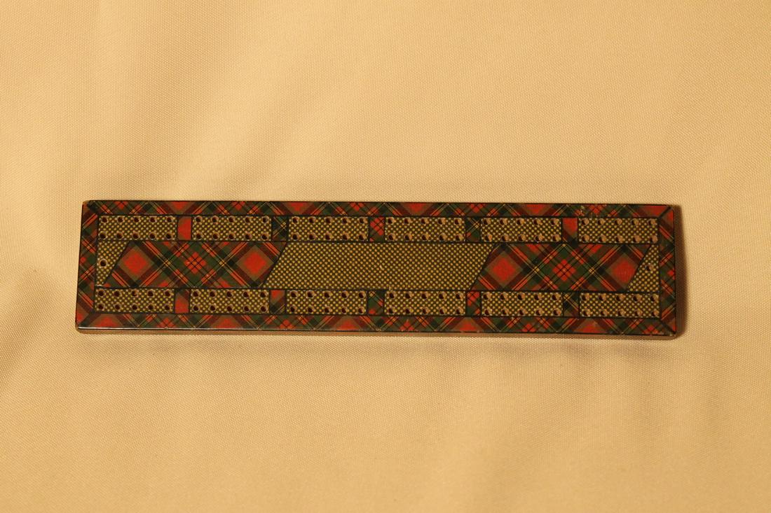 Tartanware cribbage board, late 19th, early 20th (1 of 3)