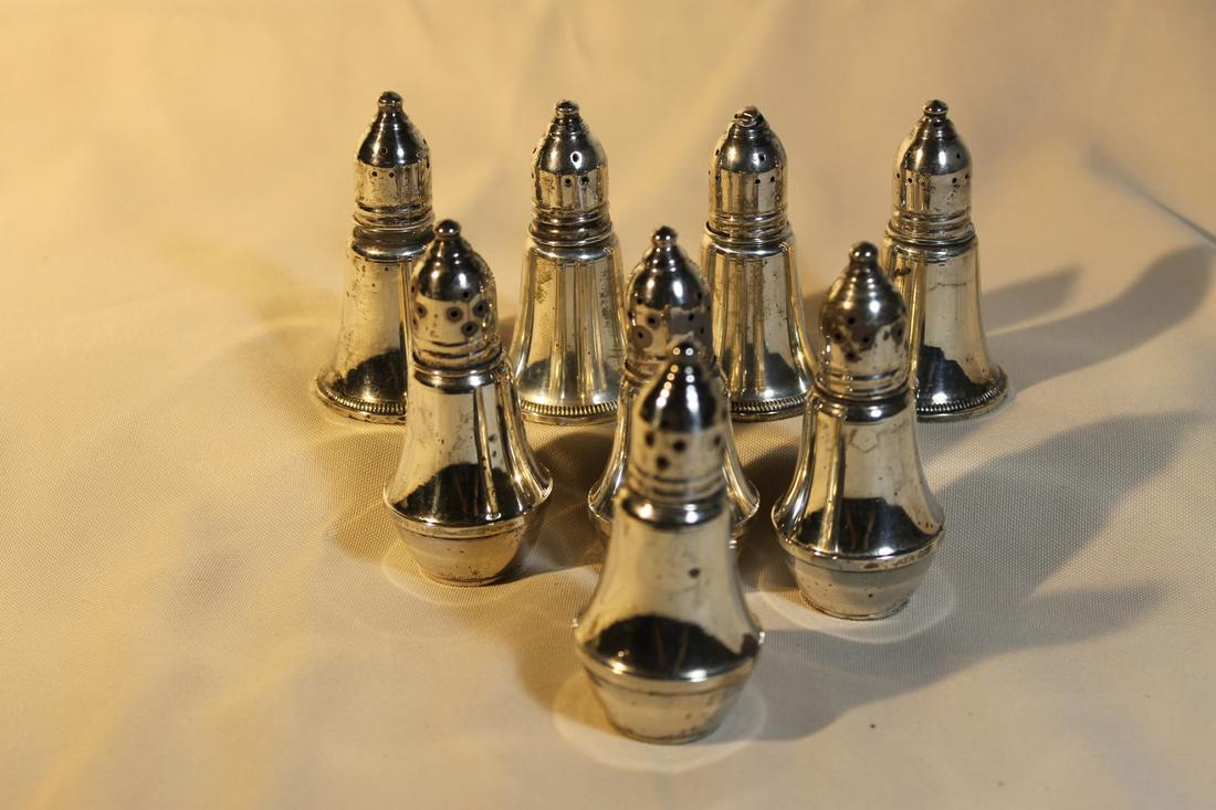 Lot of 8 weighted sterling salt and pepper shakers. 2 (1 of 1)