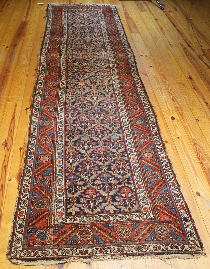 Long Asian runner, size is 3'4" x 13', some wear, (1 of 3)