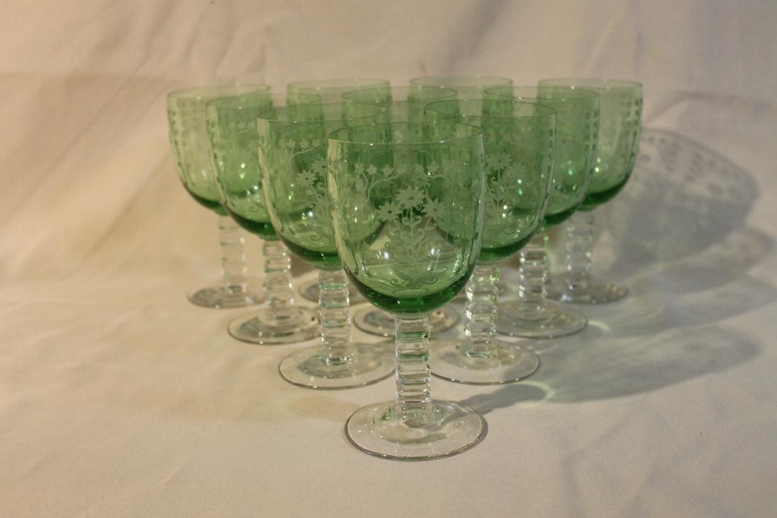 Lot of 10 matching green to clear stemware glasses (1 of 3)