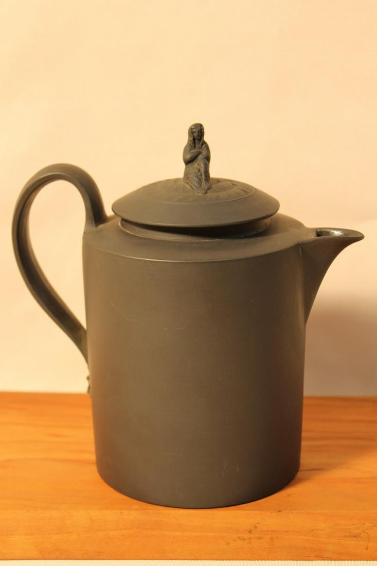 Wedgwood black basalt teapot 7" tall patterned lid with (1 of 6)