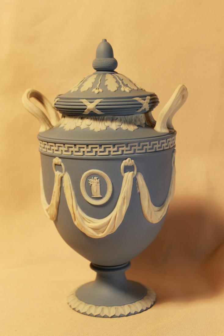 Double handled blue jasperware incised mark "Wedgwood" (1 of 8)