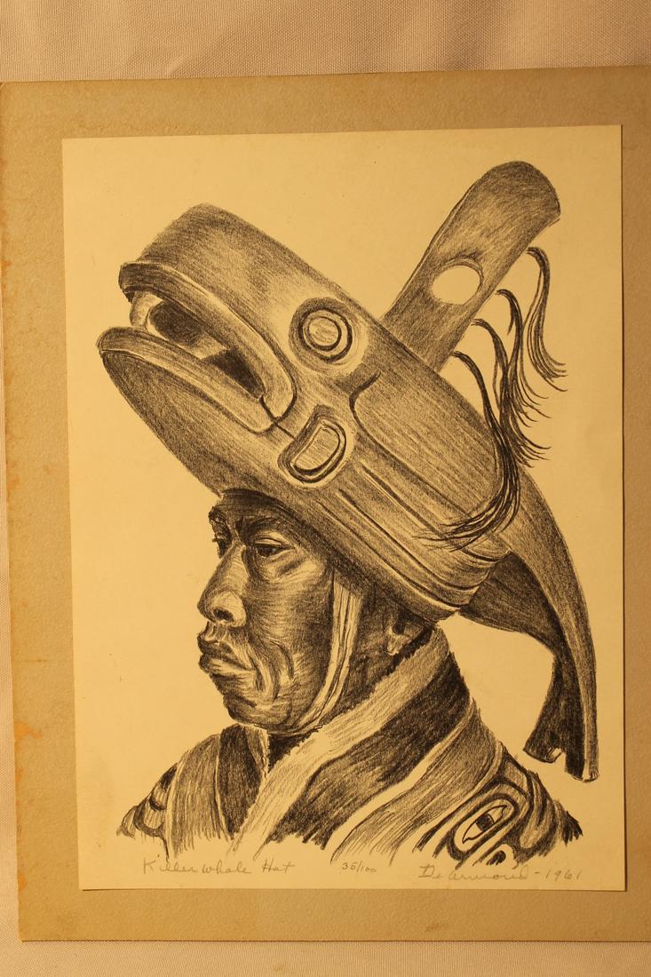 Lithograph on paper, by Dale De Armond titled "Killer: Lithograph on paper, by Dale De Armond titled "Killer Whale Hat" #35/100 signed lower right, titled lower left, 1961, size is 10 7/8" x 7 7/8" sheet, applied to board