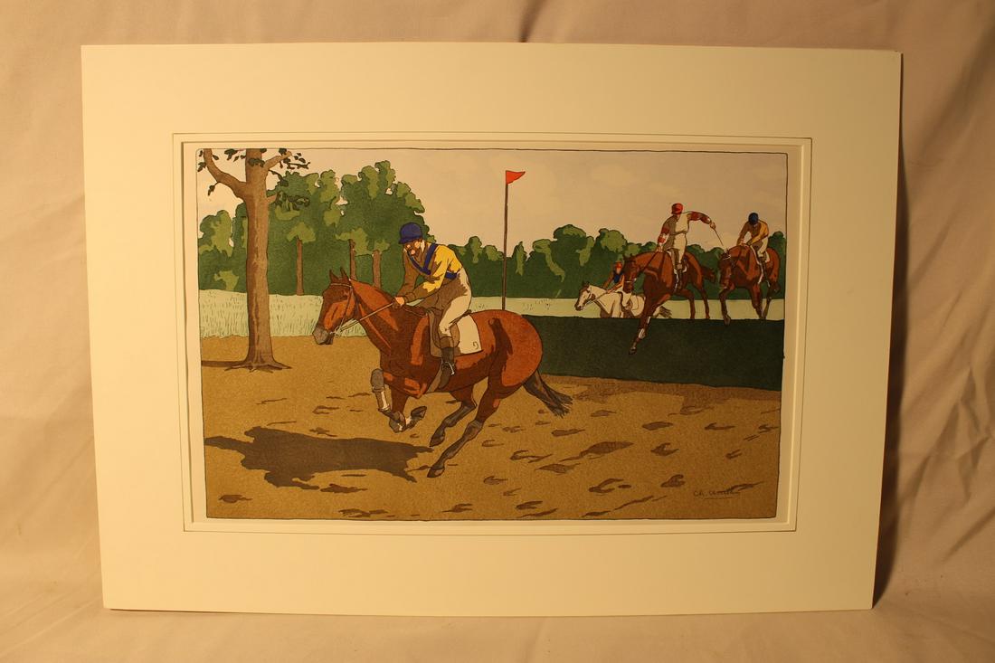 Equestrian scene signed lower right in plate, 20th (1 of 5)