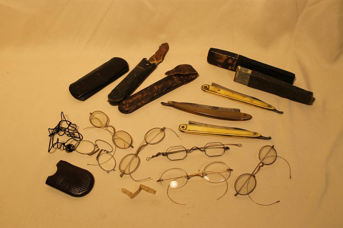 lot of 10 items, 3 straight razors and 7 antique (1 of 1)