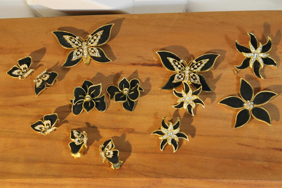 Lot of 4 brooch pins, 4 pr. of clip earrings, and 1 (1 of 3)