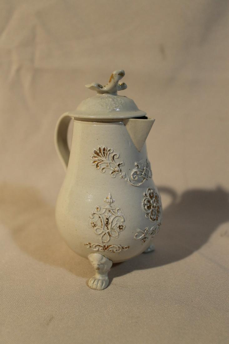 Covered pot 18th century, raised relief decoration, (1 of 5)