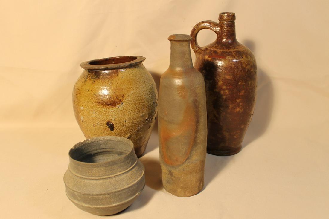 1. Handled Jug, glaze drip signed, 12" tall2. Ovoid (1 of 6)