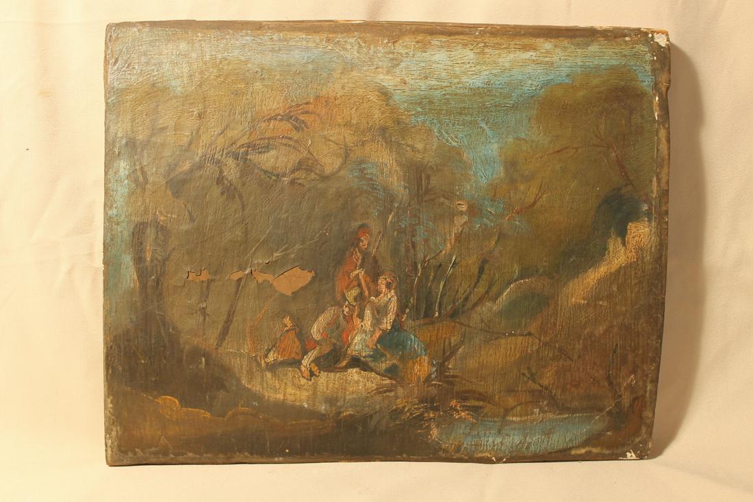 Figures and Horse crossing stream, oil on board, artist (1 of 5)