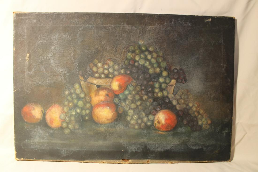unsigned oil on canvas, still life of fruit in bowl, (1 of 3)